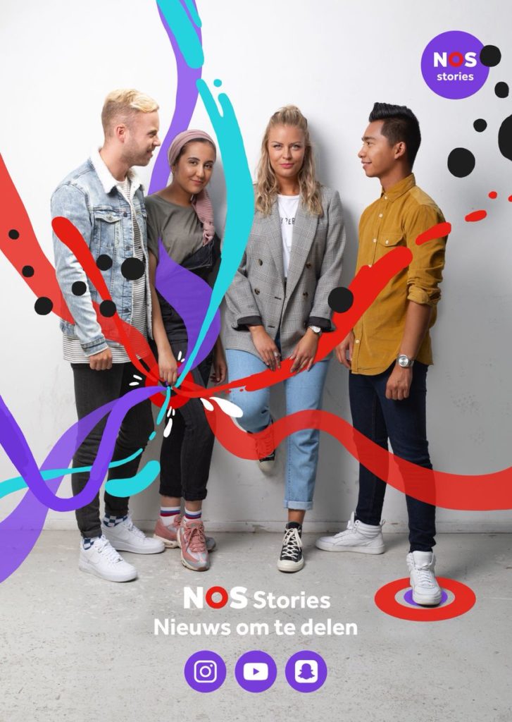 NOS Stories foto met de 4 presentatoren va het programma